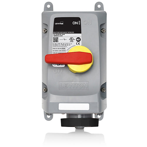 Leviton 530MI5WLEV, LEV Series North American-Rated IEC 60309-1 & 60309-2 Pin & Sleeve Mechanical Interlock, Industrial Grade, 3-Phase, 30A 347/600V, 4-Pole, 5-Wire, IP66/IP67/IP68/IP69K, Watertight, Non-Fused, Black