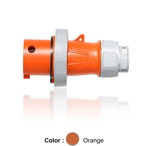 Leviton 430P12WLEV, LEV Series North American-Rated IEC 60309-1 & 60309-2 Pin & Sleeve Plug with Standard Clamp, Industrial Grade, 30A 125/250V, 3-Pole, 4-Wire, IP66/IP67/IP68/IP69K, Watertight, Orange