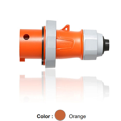 Leviton 430P12WLEVA, LEV Series North American-Rated IEC 60309-1 & 60309-2 Pin & Sleeve Plug with Alternate Screwless Clamp, Industrial Grade, 30A 125/250V, 3-Pole, 4-Wire, IP66/IP67/IP68/IP69K, Watertight, Orange