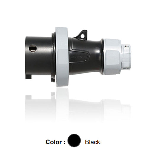 Leviton 530P5WLEV, LEV Series North American-Rated IEC 60309-1 & 60309-2 Pin & Sleeve Plug with Standard Clamp, Industrial Grade, 3-Phase, 30A 347/600V, 4-Pole, 5-Wire, IP66/IP67/IP68/IP69K, Watertight, Black