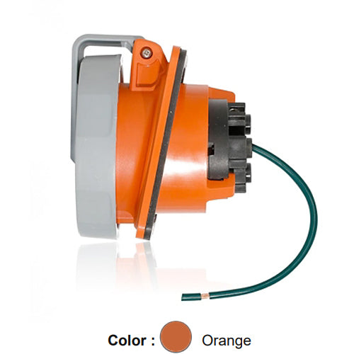 Leviton 430R12WLEV, LEV Series North American-Rated IEC 60309-1 & 60309-2 Pin & Sleeve Receptacle, Industrial Grade, 30A 125/250V, 3-Pole, 4-Wire, IP66/IP67/IP68/IP69K, Watertight, Orange