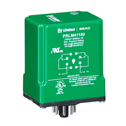 Littelfuse PRLM423, PRLM Series, 120VAC, On-Delay Time Delay Relay DPDT (2 Form C) 1 Sec ~ 60 Sec Delay 10A @ 240VAC Socketable