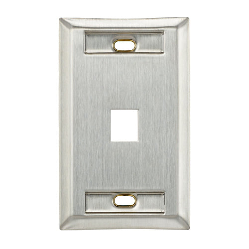 Leviton 43080-1L1, Quickport Stainless Steel Wallplate with ID Windows, Single-Gang, 1-Port