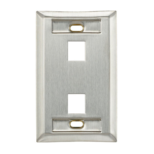 Leviton 43080-1L2, Quickport Stainless Steel Wallplate with ID Windows, Single-Gang, 2-Port