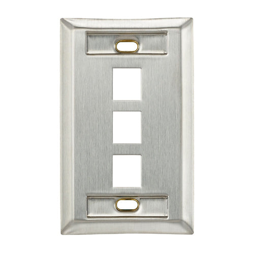 Leviton 43080-1L3, Quickport Stainless Steel Wallplate with ID Windows, Single-Gang, 3-Port