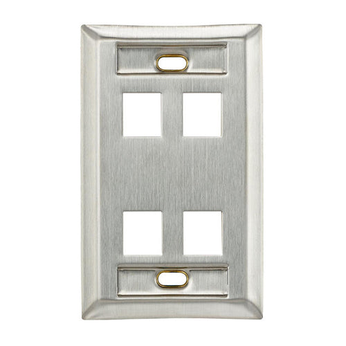 Leviton 43080-1L4, Quickport Stainless Steel Wallplate with ID Windows, Single-Gang, 4-Port