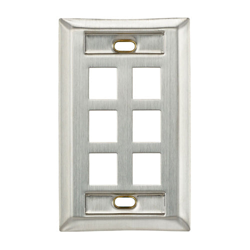 Leviton 43080-1L6, Quickport Stainless Steel Wallplate with ID Windows, Single-Gang, 6-Port