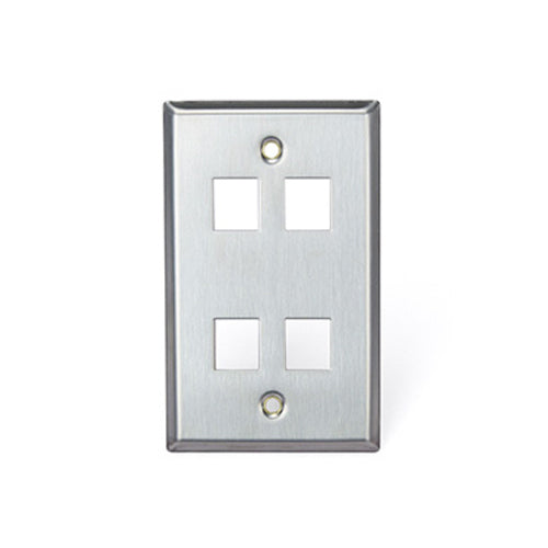 Leviton 43080-1S4, Quickport Stainless Steel Wallplate, Single-Gang, 4-Port