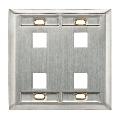 Leviton 43080-2L4, Quickport Stainless Steel Wallplate with ID Windows, Dual Gang, 4-Port
