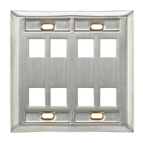 Leviton 43080-2L8, Quickport Stainless Steel Wallplate with ID Windows, Dual Gang, 8-Port