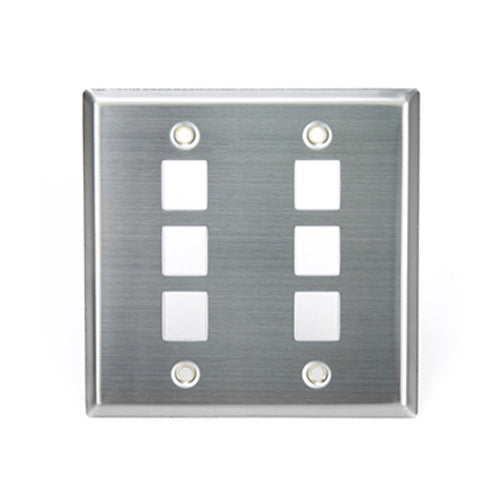 Leviton 43080-2S6, Quickport Stainless Steel Wallplate, Dual Gang, 6-Port