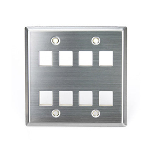 Leviton 43080-2S8, Quickport Stainless Steel Wallplate, Dual Gang, 8-Port