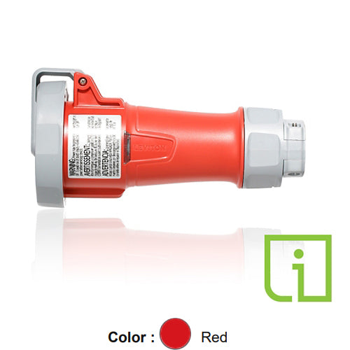 Leviton 430C7WLEVPI, LEV Series North American-Rated IEC 60309-1 & 60309-2 Pin & Sleeve Connector with Power Indication, Industrial Grade, 3-Phase, 30A 480V, 3-Pole, 4-Wire, IP66/IP67/IP68/IP69K, Watertight, Red