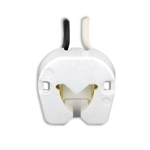 Leviton 434, Standard Fluorescent Lampholder, Medium Base, Bi-Pin, Butt-On, Tempered Spring Steel Clip, Turn-Type, 9-Inch 18-AWM TEW Wire Leads, White