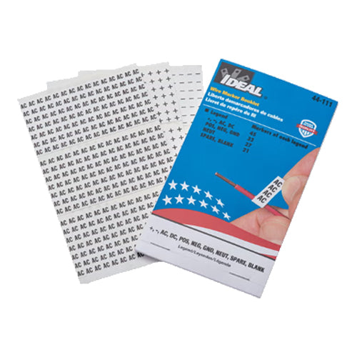 Ideal Industries 44-111, Wire Marker Booklet, Assorted "+,–,AC,DC,POS,NEG,GND,NEUT,SPARE,BLANK"