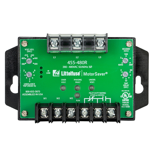 Littelfuse 455480R, 455 Series, 3-Phase Voltage/Phase Monitor, Voltage Asymmetry, Voltage Sensing AC 380 ~ 480VAC, SPDT (1 Form C)