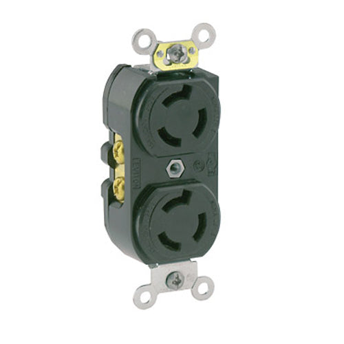 Leviton 4550, Duplex Locking Receptacle, Industrial Grade, 15A 250V, NEMA L6-15R, 2-Pole, 3-Wire, Grounding, Black