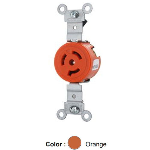 Leviton 4560-IG, Single Locking Receptacle, Industrial Grade, Isolated Ground, 15A 250V, NEMA L6-15R, 2-Pole, 3-Wire, Orange