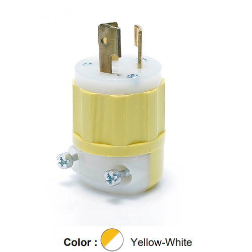 Leviton 4770-CY, Locking Plug, Industrial Grade, 15A 277V, NEMA L7-15P, 2-Pole, 3-Wire, Grounding, Yellow/White