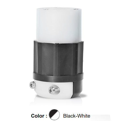 Leviton 4779-C, Locking Connector, Industrial Grade, 15A 277V, NEMA L7-15R, 2-Pole, 3-Wire, Grounding, Black/White