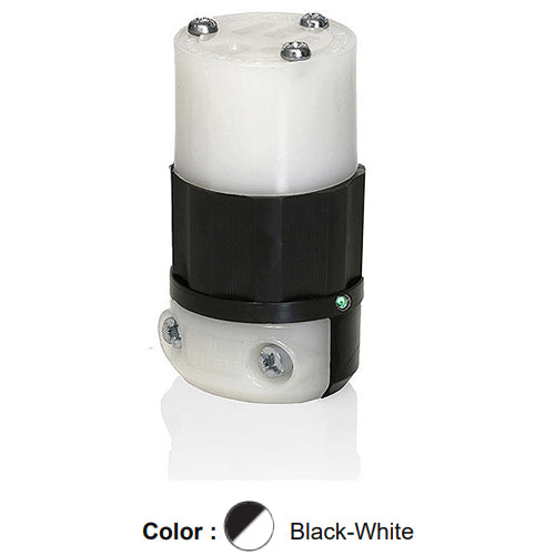 Leviton 4579-PLC, Locking Connector, Industrial Grade, Power Indication, 15A 250V, NEMA L6-15R, 2-Pole, 3-Wire, Grounding, Black/White