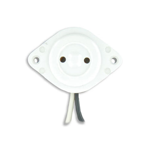 Leviton 458, Standard Fluorescent Lampholder, Medium Base, Bi-Pin, Butt-On, Screw Mount, Stationary, 9-Inch 18-AWM TEW Wire Leads, White