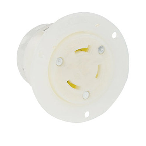 Leviton 4585-C, Flanged Outlet Locking Receptacle, Industrial Grade, 15A 250V, NEMA L6-15R, 2-Pole, 3-Wire, Grounding, White