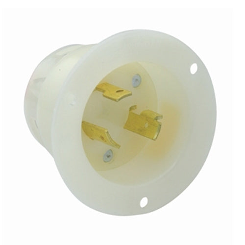 Leviton 4586-C, Flanged Inlet Locking Receptacle, Industrial Grade, 15A 250V, NEMA L6-15P, 2-Pole, 3-Wire, Grounding, White