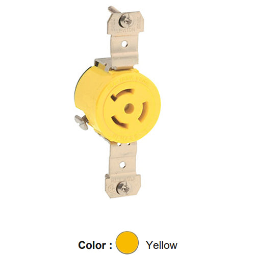 Leviton 45CM-60, Single Locking Receptacle, Industrial Grade, Corrosion-Resistant, 15A 250V, NEMA L6-15R, 2-Pole, 3-Wire, Grounding, Yellow