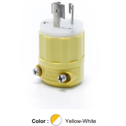 Leviton 47CM-20C, Locking Plug, Industrial Grade, Corrosion-Resistant, 15A 125V, NEMA L5-15P, 2-Pole, 3-Wire, Grounding, Yellow/White