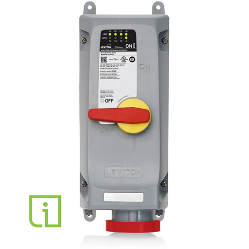 Leviton 460MI7WLEVS, LEV Series North American-Rated IEC Pin & Sleeve Mechanical Interlock with Local Monitoring Sensing, Inform Technology, Industrial Grade, 3-Phase, 60A 480V, 3-Pole, 4-Wire, Watertight, Non-Fused, Red