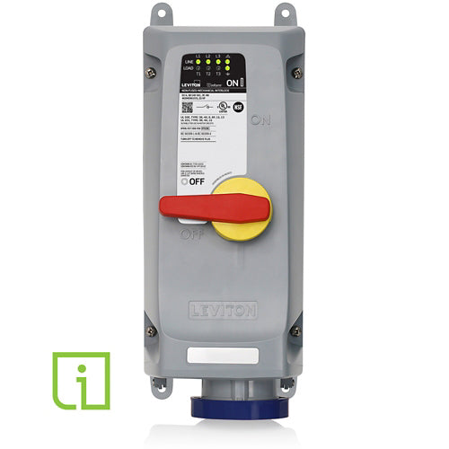 Leviton 460MI9WLEVS, LEV Series North American-Rated IEC Pin & Sleeve Mechanical Interlock with Local Monitoring Sensing, Inform Technology, Industrial Grade, 3-Phase, 60A 240V, 3-Pole, 4-Wire, Watertight, Non-Fused, Blue