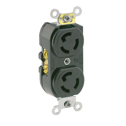 Leviton 4700, Duplex Locking Receptacle, Industrial Grade, 15A 125V, NEMA L5-15R, 2-Pole, 3-Wire, Grounding, Black