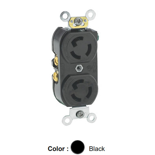 Leviton 4702-IIR, Duplex Flush Receptacle with 2 Hot Feeds and 1 Neutral Return, 15A 125V, NEMA L5-15R, 2-Pole, 3-Wire, Self-Grounding, Back and Side Wired, Black