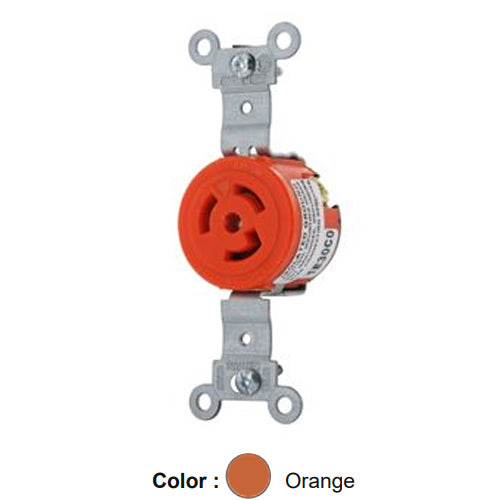 Leviton 4710-IG, Single Locking Receptacle, Industrial Grade, Isolated Ground, 15A 125V, NEMA L5-15R, 2-Pole, 3-Wire, Orange