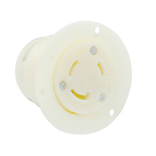 Leviton 4715-C, Flanged Outlet Locking Receptacle, Industrial Grade, 15A 125V, NEMA L5-15R, 2-Pole, 3-Wire, Grounding, White