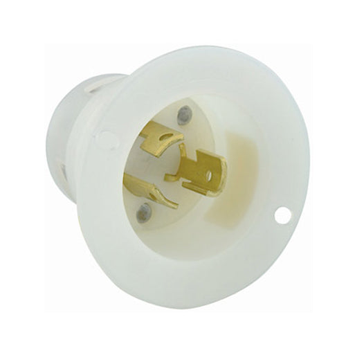 Leviton 4716-C, Flanged Inlet Locking Receptacle, Industrial Grade, 15A 125V, NEMA L5-15P, 2-Pole, 3-Wire, Grounding, White