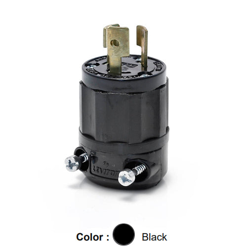 Leviton 4770-B, Locking Plug, Industrial Grade, 15A 277V, NEMA L7-15P, 2-Pole, 3-Wire, Grounding, Black