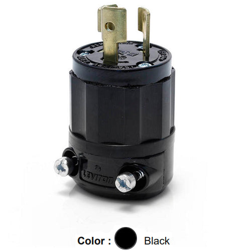 Leviton 4720-CB, Locking Plug, Industrial Grade, 15A 125V, NEMA L5-15P, 2-Pole, 3-Wire, Grounding, Black