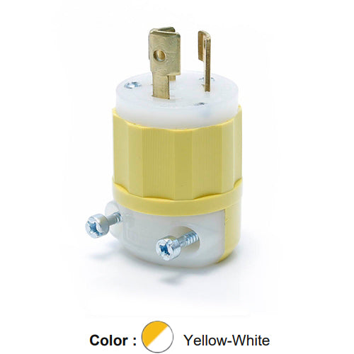 Leviton 4720-CY, Locking Plug, Industrial Grade, 15A 125V, NEMA L5-15P, 2-Pole, 3-Wire, Grounding, Yellow/White