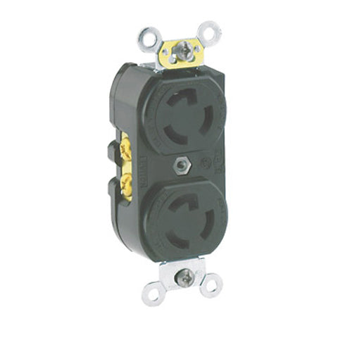 Leviton 4750, Duplex Locking Receptacle, Industrial Grade, 15A 277V, NEMA L7-15R, 2-Pole, 3-Wire, Grounding, Black