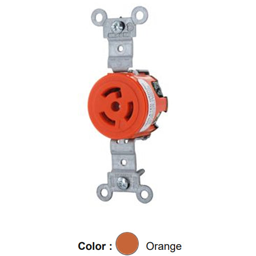 Leviton 4760-IG, Single Locking Receptacle, Industrial Grade, Isolated Ground, 15A 277V, NEMA L7-15R, 2-Pole, 3-Wire, Orange