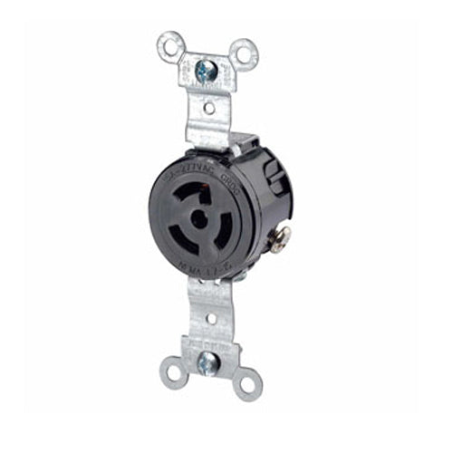 Leviton 4760, Single Locking Receptacle, Industrial Grade, 15A 277V, NEMA L7-15R, 2-Pole, 3-Wire, Grounding, Black