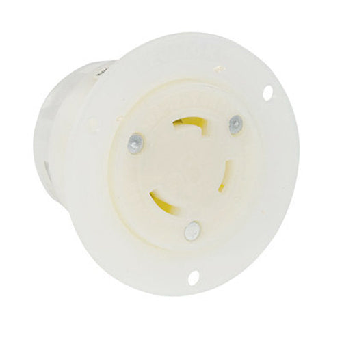 Leviton 4785-C, Flanged Outlet Locking Receptacle, Industrial Grade, 15A 277V, NEMA L7-15R, 2-Pole, 3-Wire, Grounding, White