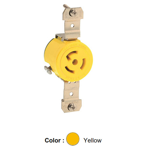 Leviton 47CM-10, Single Locking Receptacle, Industrial Grade, Corrosion-Resistant, 15A 125V, NEMA L5-15R, 2-Pole, 3-Wire, Grounding, Yellow