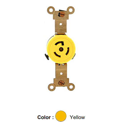 Leviton 47CM-60, Single Locking Receptacle, Industrial Grade, Corrosion-Resistant, 15A 277V, NEMA L7-15R, 2-Pole, 3-Wire, Grounding, Yellow