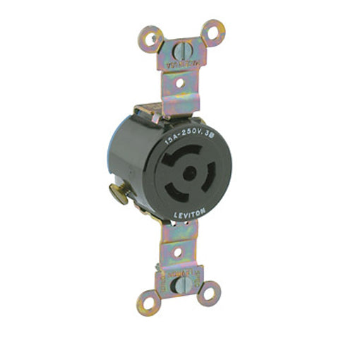 Leviton 4870, Single Locking Receptacle, Industrial Grade, 15A 250V, 3-Phase, NEMA L11-15R, 3-Pole, 3-Wire, Non-Grounding, Black