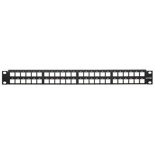 Leviton 49255-Q48, Flat Quickport Patch Panel, 48-Port, 1RU, Cable Management Bar not Included, Black