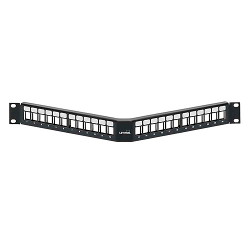 Leviton 49256-H24, Angled Quickport Patch Panel, 24-Port, 1RU, Black