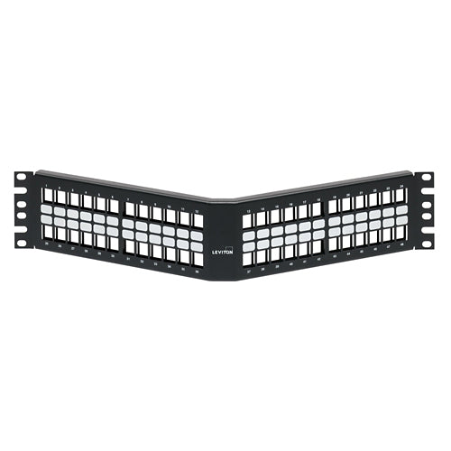 Leviton 49256-H48, Angled Quickport Patch Panel, 48‑Port, 2RU, Black